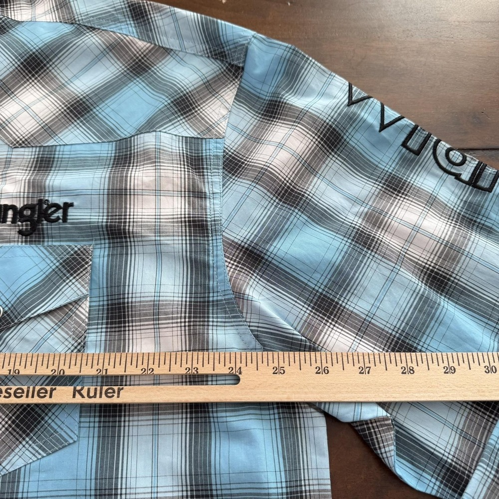 Wrangler Shirt Mens XL Blue Plaid Snap Front Western Embroidered Long Sleeve - Picture 7 of 10